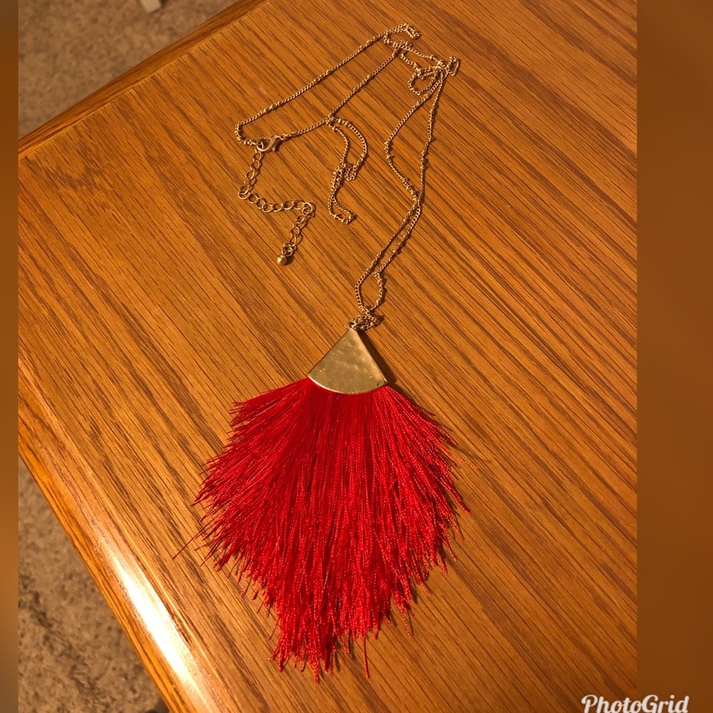 Boho Red Thread Tassel Long Necklace